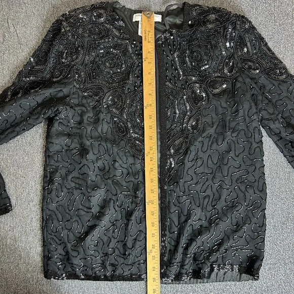 Adrianna Papell Evening Black‎ Silk Beaded Jacket M Sequins Formal Event Holiday - Picture 11 of 16